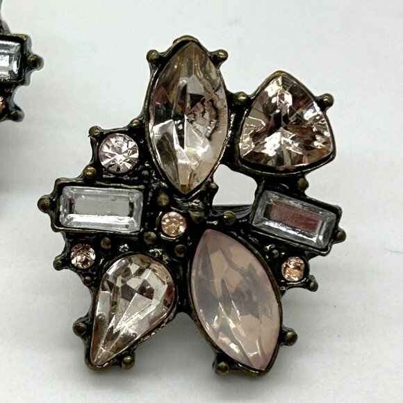 Rhinestone Floral Stud Earrings, BaubleBar Pink & Clear Gun Metal Tone Pierced - Picture 4 of 13